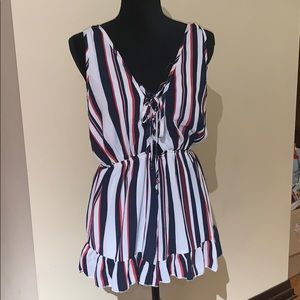 Red, White & Blue Striped Romper